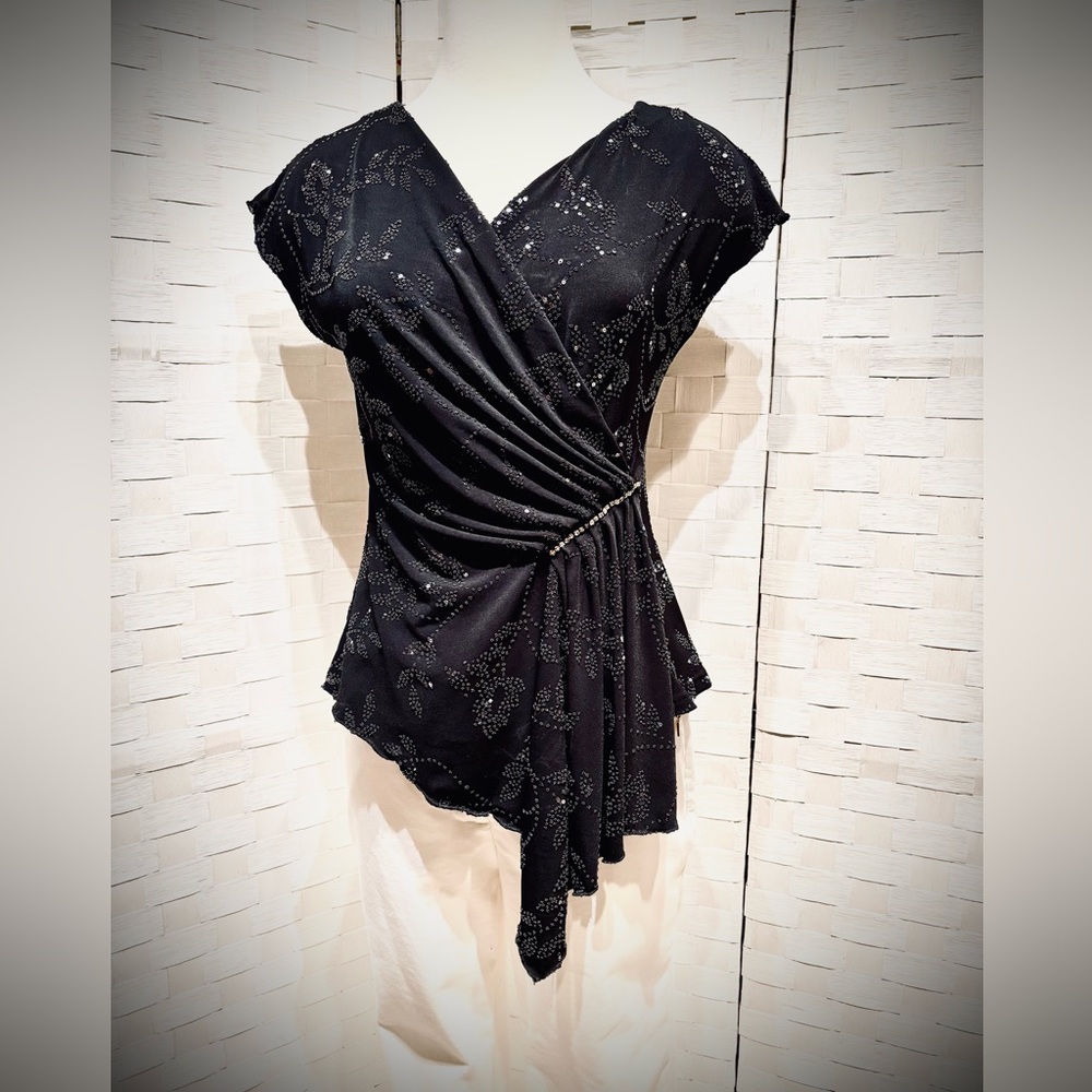 Dressbarn Black Asymmetrical Wrap Blouse. Size Medium